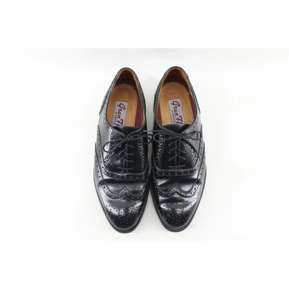Vintage Gran Flex‎ by Emyco Black Leather Brogue Wingtip Shoes Size 9.5M 139508